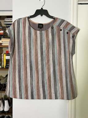 W5 Multi-Color Striped Textured Button-Accent Short Sleeve Top Size 3X